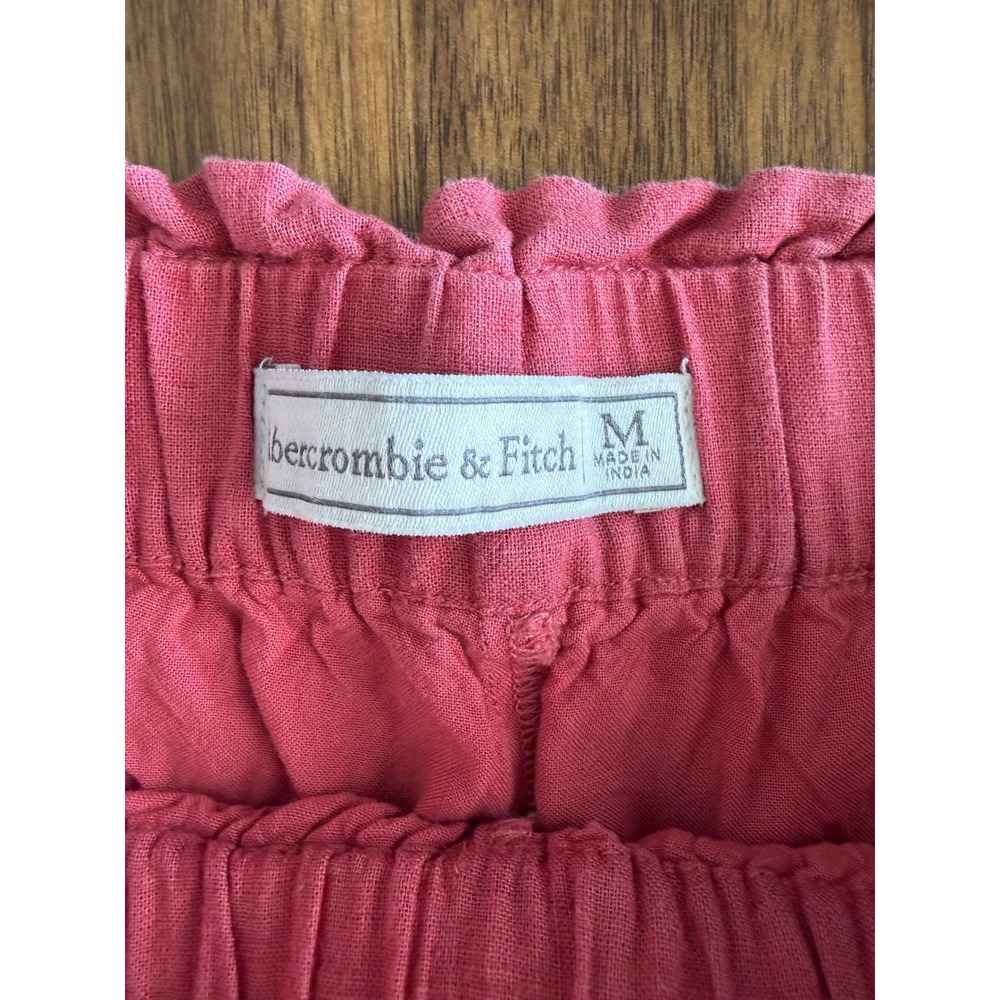 Abercrombie & Fitch Pink Linen Blend Wide Leg Paperbag Waist Pants Womens Medium - Picture 3 of 7